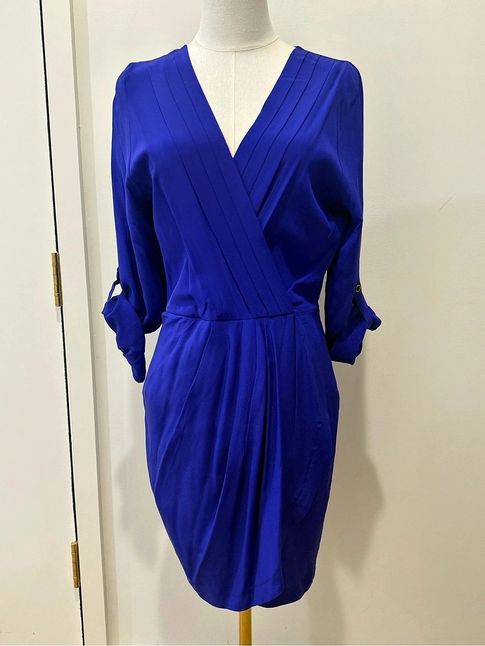 Yumi Kim Cobalt Blue 100% Silk Draped Mini Dress Size M